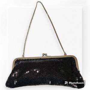 Loft Elegant Black Sequined Evening Bag Black Tie Clutch
